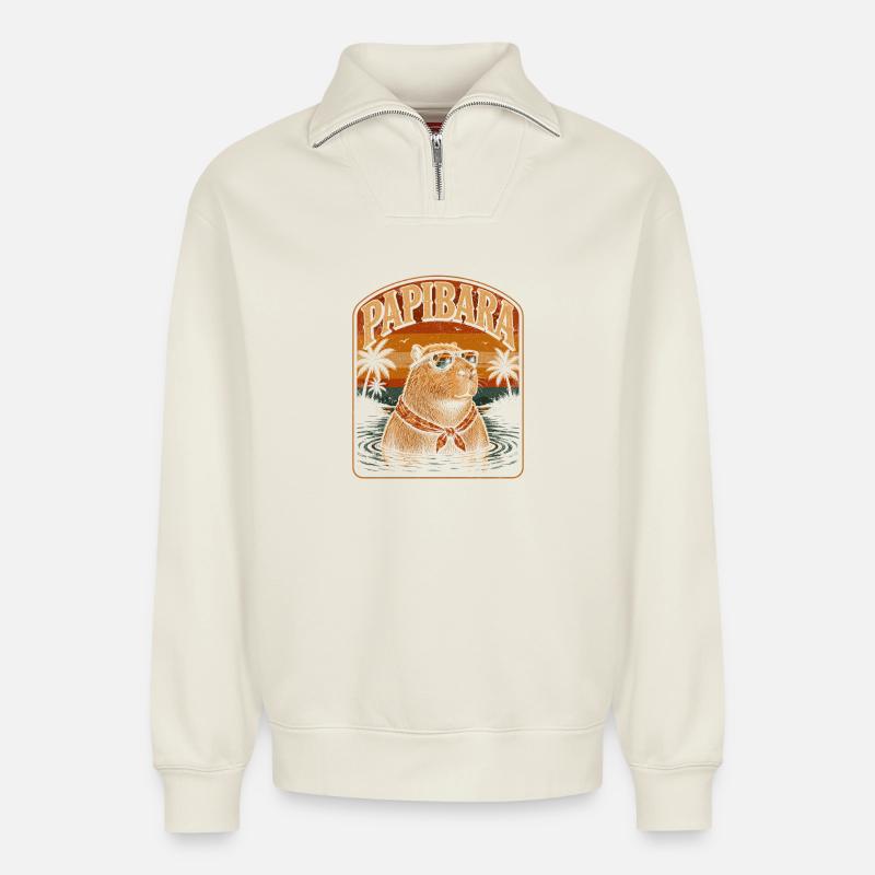 Papibara Surf-Sommer - Relaxed Unisex Organic Half Zip Sweatshirt – von SPREAD - Naturweiß