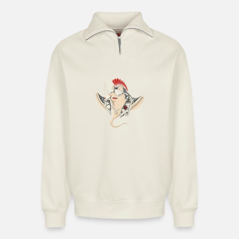 Punk-Rochen mit Mohawk Sonnenbrille - Relaxed Unisex Organic Half Zip Sweatshirt – von SPREAD - Naturweiß