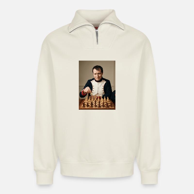 Napoleon spielt Schach. - Relaxed Unisex Organic Half Zip Sweatshirt – von SPREAD - Naturweiß