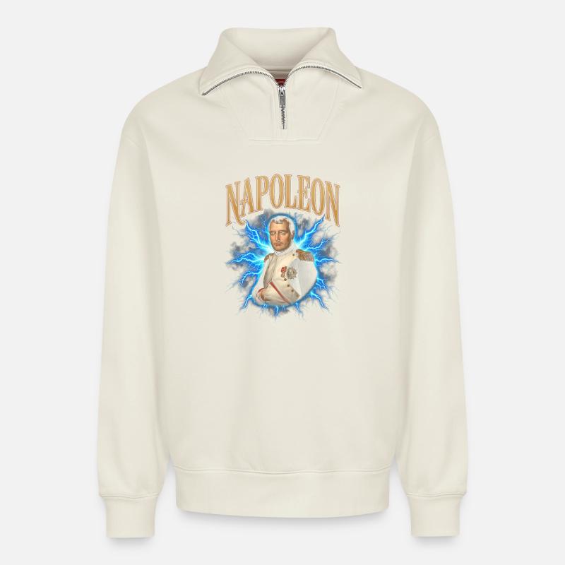 Napoleon Blitzlicht-Aura - Relaxed Unisex Organic Half Zip Sweatshirt – von SPREAD - Naturweiß