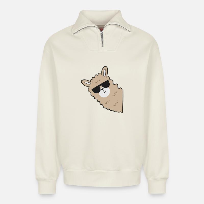 Llama - Relaxed Unisex Organic Half Zip Sweatshirt – by SPREAD - off white