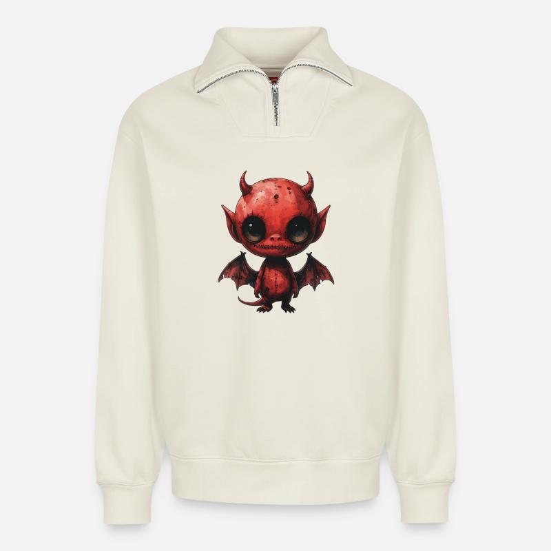 Creepy Cute Red Devil - Relaxed Unisex Organic Half Zip Sweatshirt – von SPREAD - Naturweiß