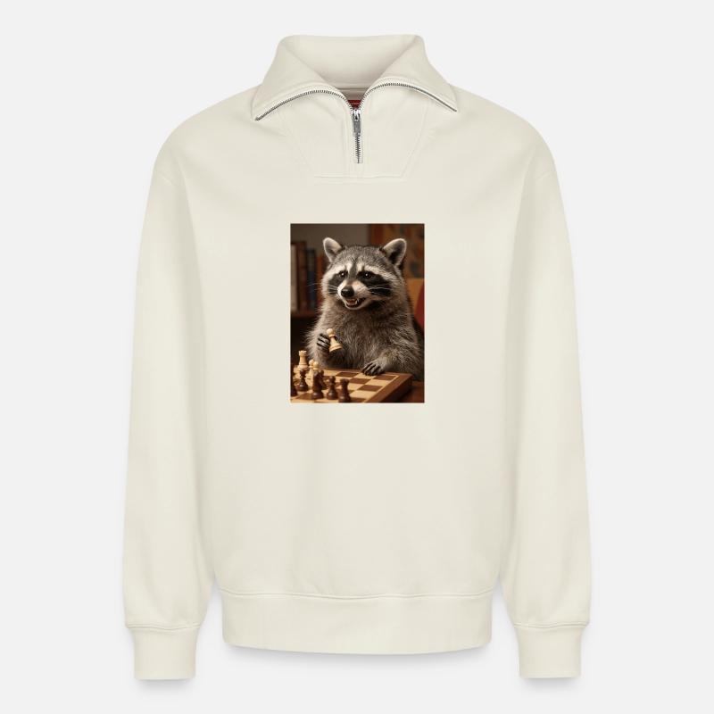 Waschbär spielt Schach - Relaxed Unisex Organic Half Zip Sweatshirt – von SPREAD - Naturweiß