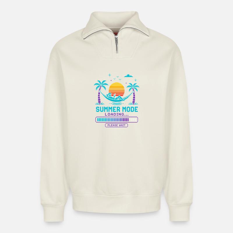 Sommer-Modus Laden: Sonnenuntergang - Relaxed Unisex Organic Half Zip Sweatshirt – von SPREAD - Naturweiß