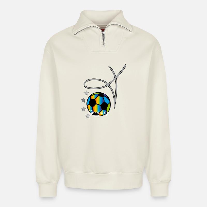Fußball Event - Relaxed Unisex Organic Half Zip Sweatshirt – von SPREAD - Naturweiß