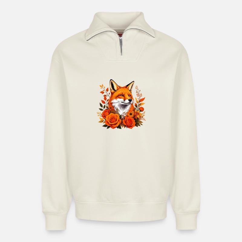 Fuchs im Herbstrausch - Relaxed Unisex Organic Half Zip Sweatshirt – von SPREAD - Naturweiß