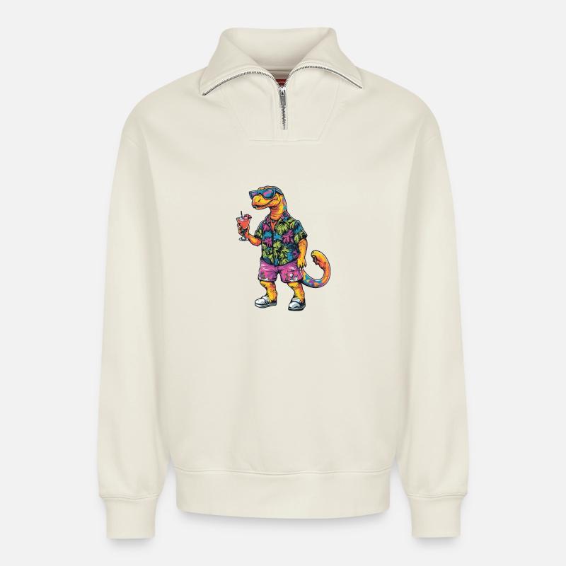 Dinosaurier brontosaurus Comic Sommer - Relaxed Unisex Organic Half Zip Sweatshirt – von SPREAD - Naturweiß