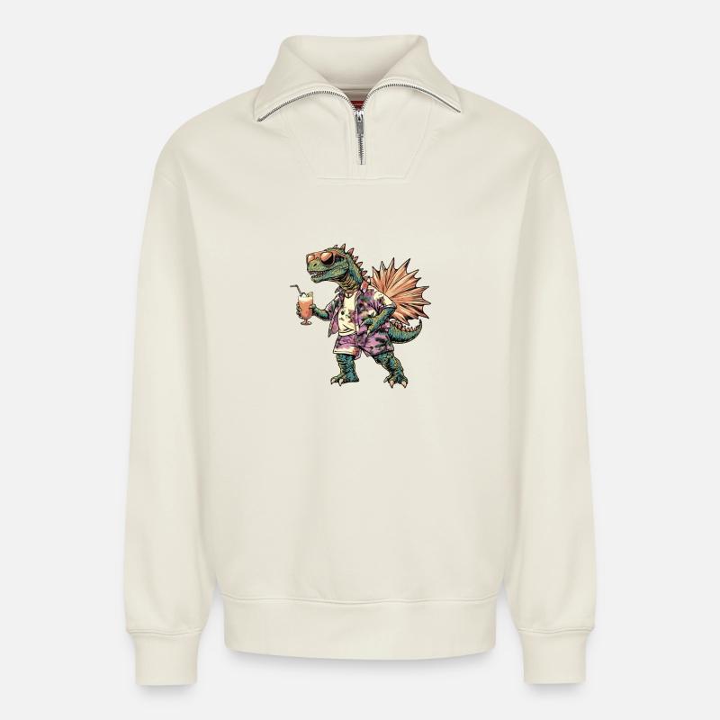 Dinosaurier stegosaurus Comic Sommer - Relaxed Unisex Organic Half Zip Sweatshirt – von SPREAD - Naturweiß
