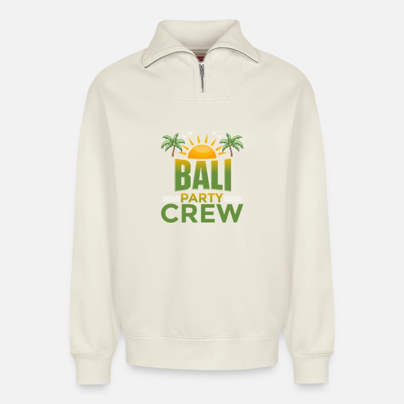 Bali Party Crew - Relaxed Unisex Organic Half Zip Sweatshirt – von SPREAD - Naturweiß