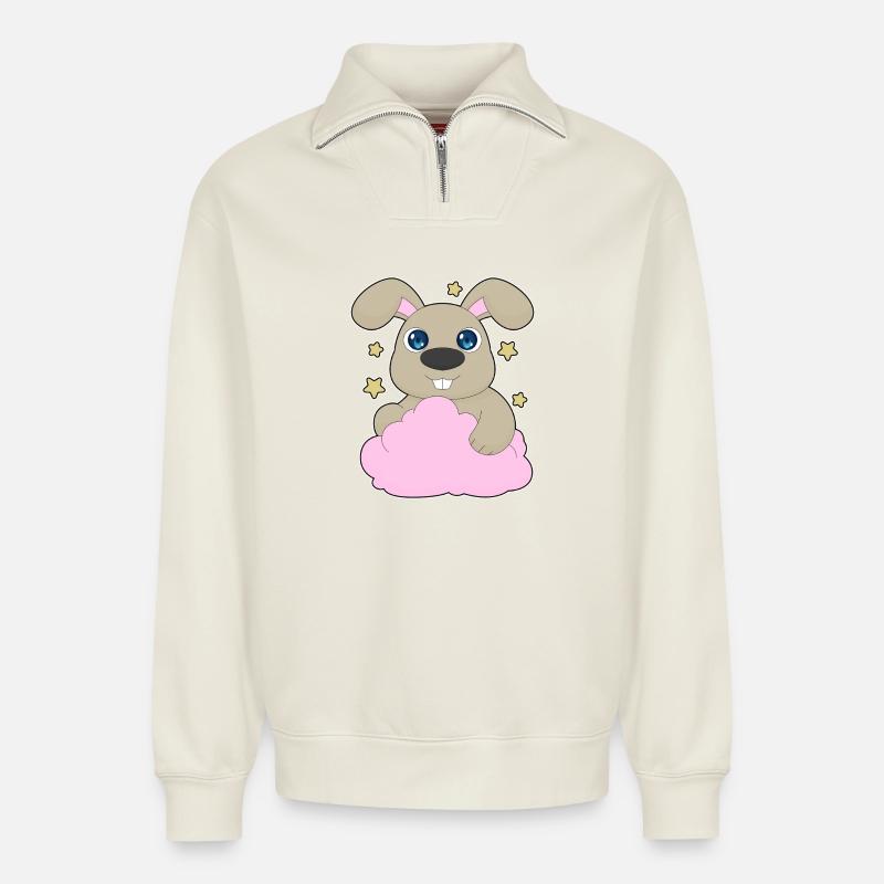 Bunny Clouds - Relaxed Unisex Organic Half Zip Sweatshirt – by SPREAD - off white
