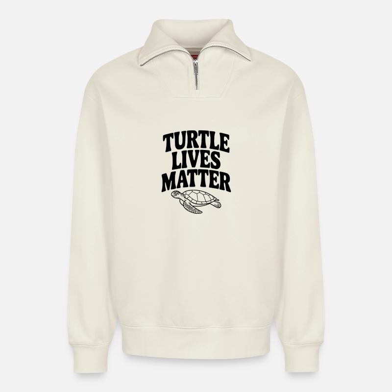 Turtle Lives Matter - Relaxed Unisex Organic Half Zip Sweatshirt – by SPREAD - off white