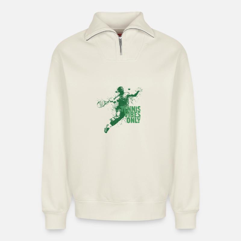 Tennis-Vibes Nur Spritzer - Relaxed Unisex Organic Half Zip Sweatshirt – von SPREAD - Naturweiß