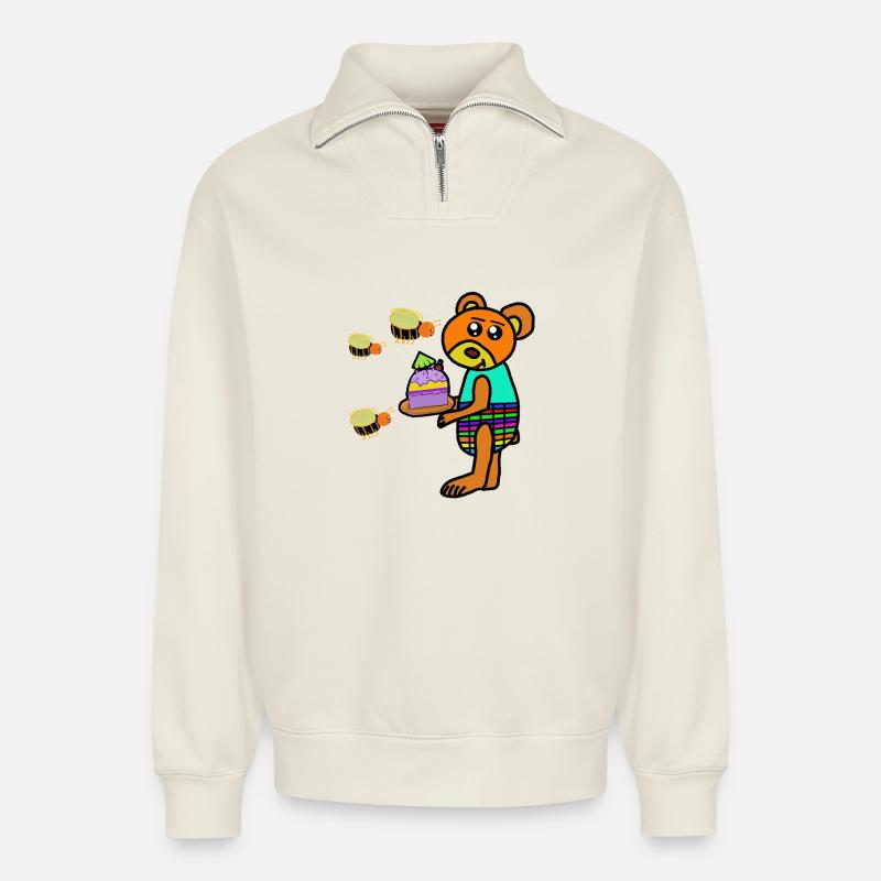 Kuchen Teddybär Muffin Kinder Bienen - Relaxed Unisex Organic Half Zip Sweatshirt – von SPREAD - Naturweiß