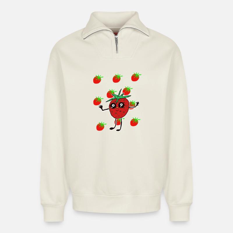 Lustige Erdbeere Erdbeeren Kinder  - Relaxed Unisex Organic Half Zip Sweatshirt – von SPREAD - Naturweiß
