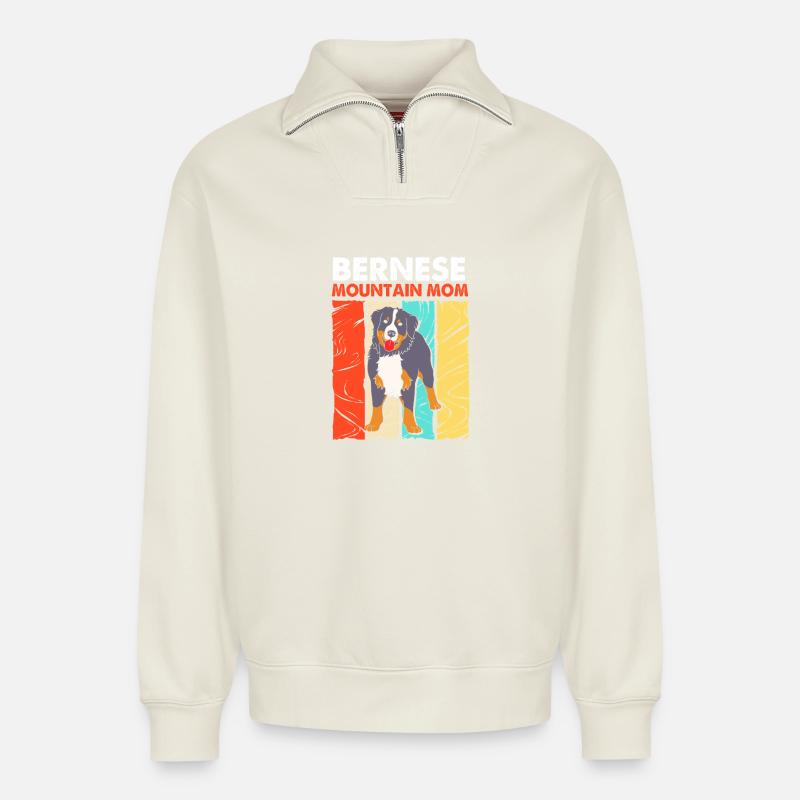 Bouvier bernois - Sweat unisexe décontracté en coton biologique à demi-zip – de SPREAD - blanc cassé