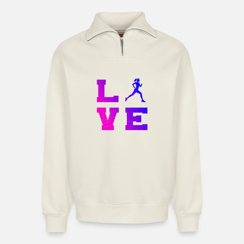 Geschenkidee für eine Running mit Running - Relaxed Unisex Organic Half Zip Sweatshirt – von SPREAD - Naturweiß