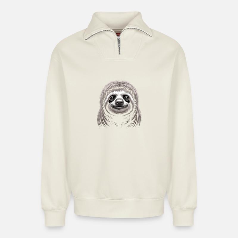 Faultier - Relaxed Unisex Organic Half Zip Sweatshirt – von SPREAD - Naturweiß