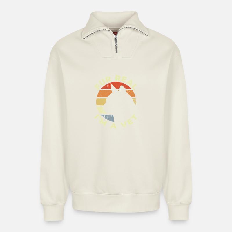 Ich bin der Tierarzt - Relaxed Unisex Organic Half Zip Sweatshirt – von SPREAD - Naturweiß