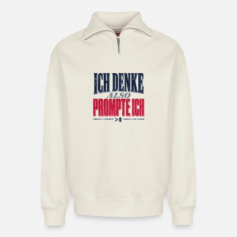 Ich Denke Also PromptIch - Relaxed Unisex Organic Half Zip Sweatshirt – von SPREAD - Naturweiß
