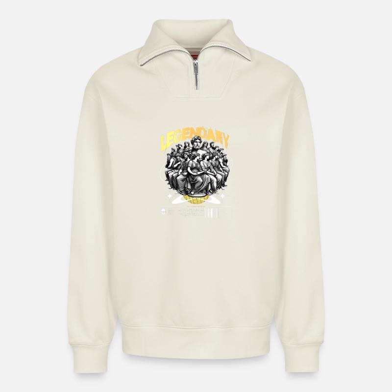 Legendary Thinker Assembly - Relaxed Unisex Organic Half Zip Sweatshirt – by SPREAD - off white
