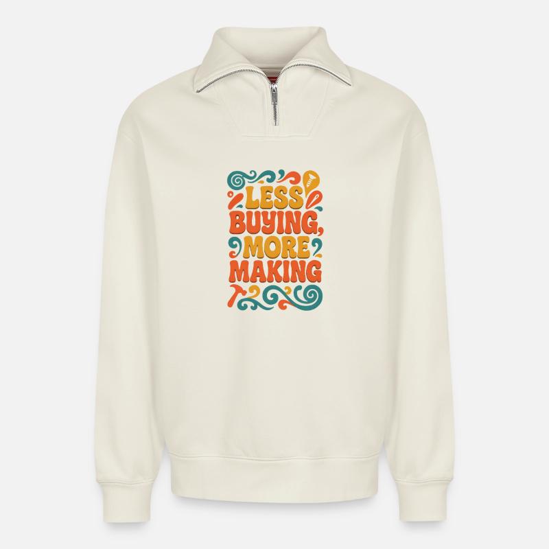Achetez moins | Upcycling DIY - Sweat unisexe décontracté en coton biologique à demi-zip – de SPREAD - blanc cassé