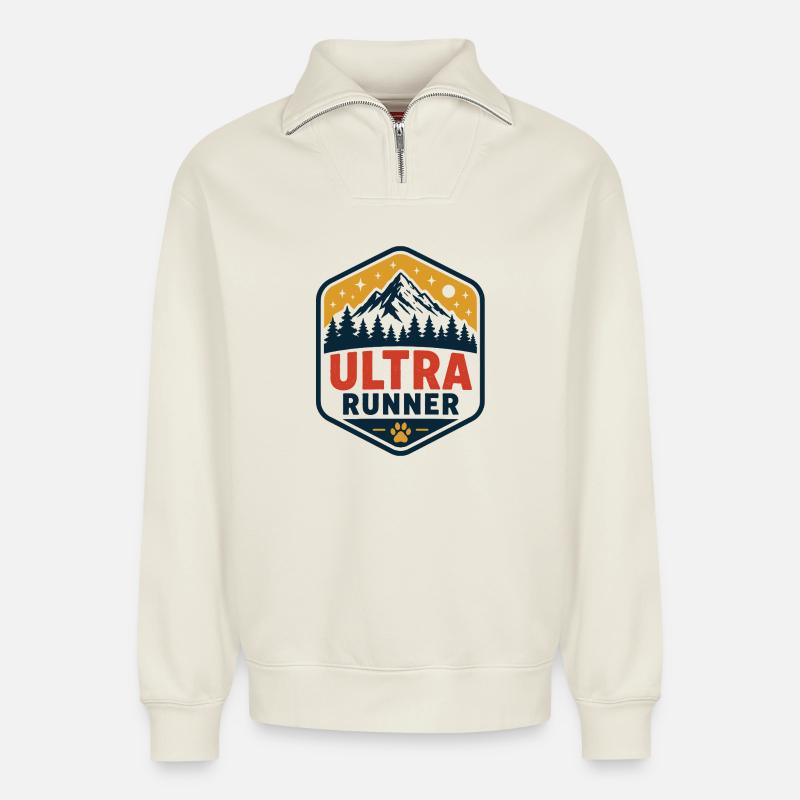 Coureur d’ultra - Sweat unisexe décontracté en coton biologique à demi-zip – de SPREAD - blanc cassé