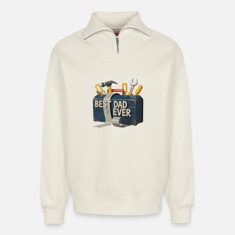 Best Dad Ever Toolbox - Relaxed Unisex Organic Half Zip Sweatshirt – by SPREAD - off white