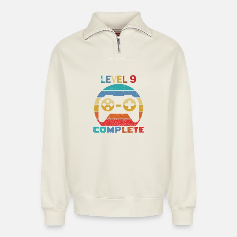 level 9 complete - Relaxed Unisex Organic Half Zip Sweatshirt – von SPREAD - Naturweiß