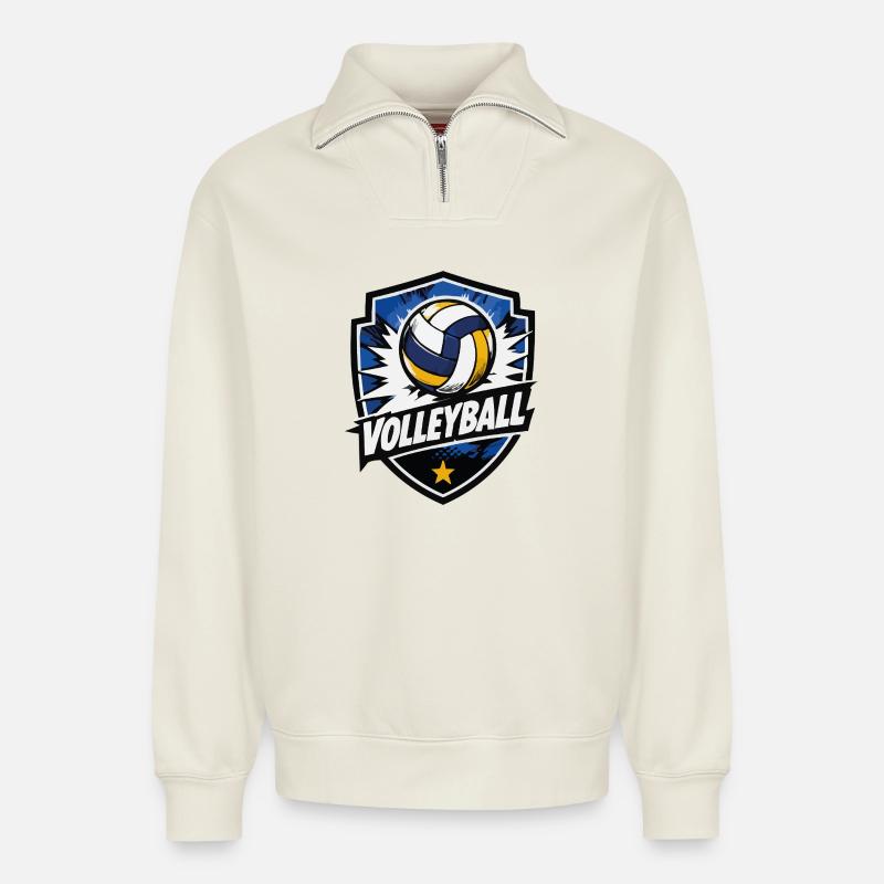 Volleyball Shield Dynamics - Relaxed Unisex Organic Half Zip Sweatshirt – by SPREAD - off white