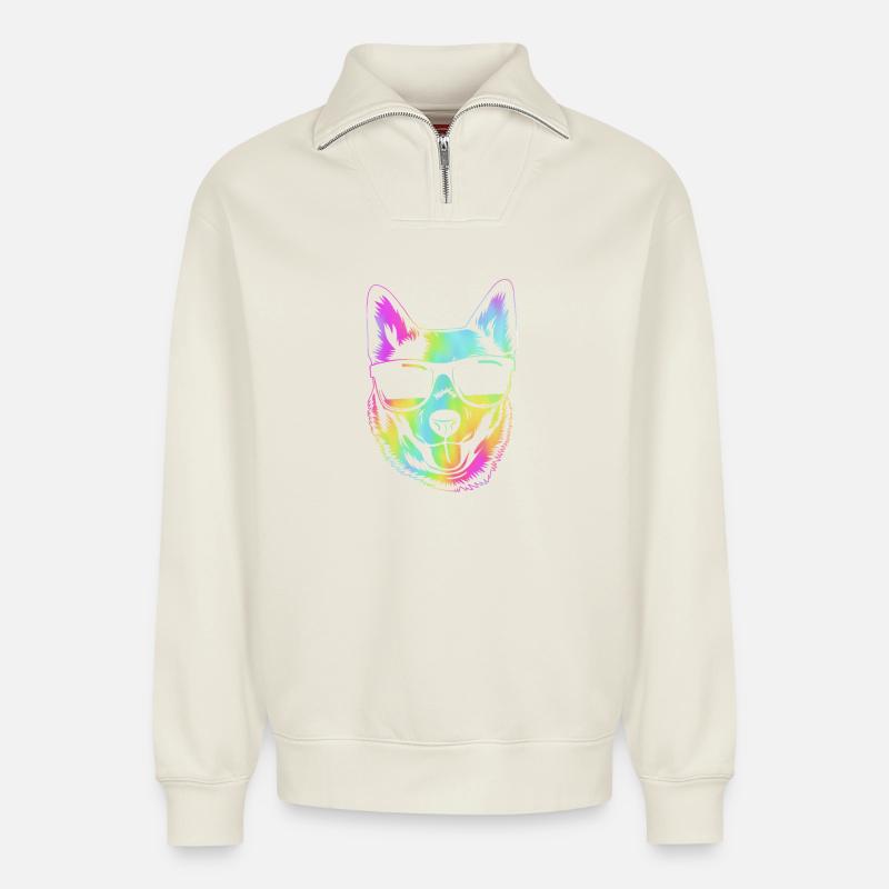 Bouvier australien chien - Sweat unisexe décontracté en coton biologique à demi-zip – de SPREAD - blanc cassé