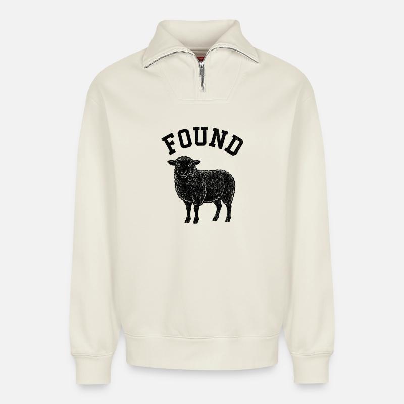 Silhouette de mouton trouvée - Sweat unisexe décontracté en coton biologique à demi-zip – de SPREAD - blanc cassé
