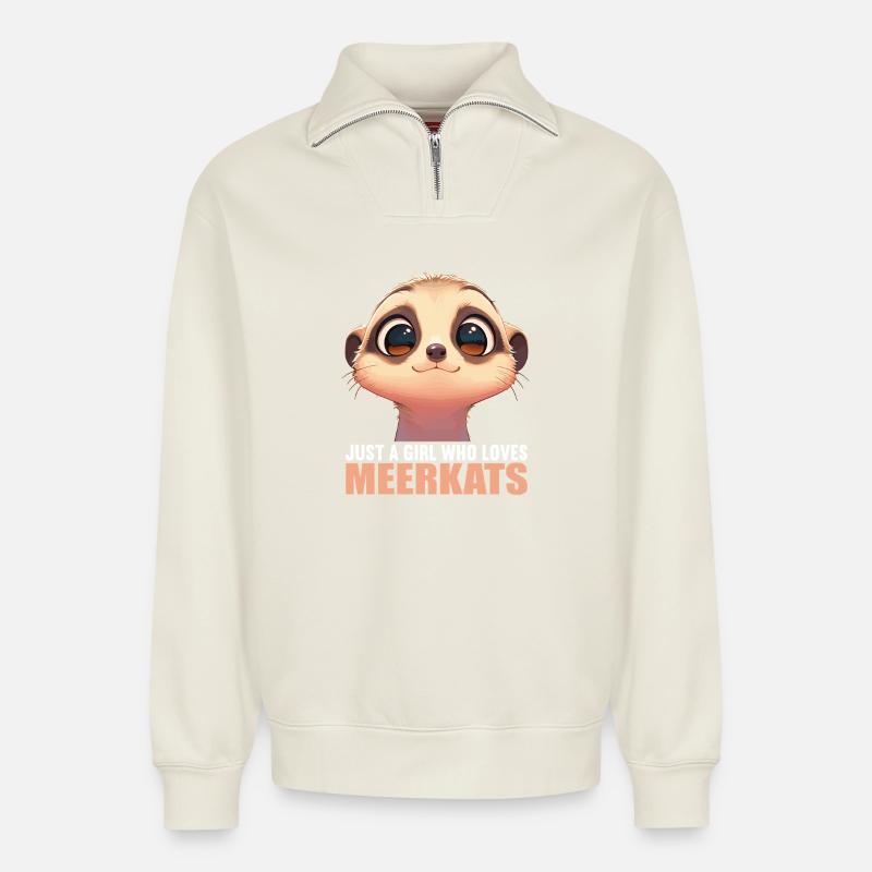 Suricate Erdmännchen - Sweat unisexe décontracté en coton biologique à demi-zip – de SPREAD - blanc cassé