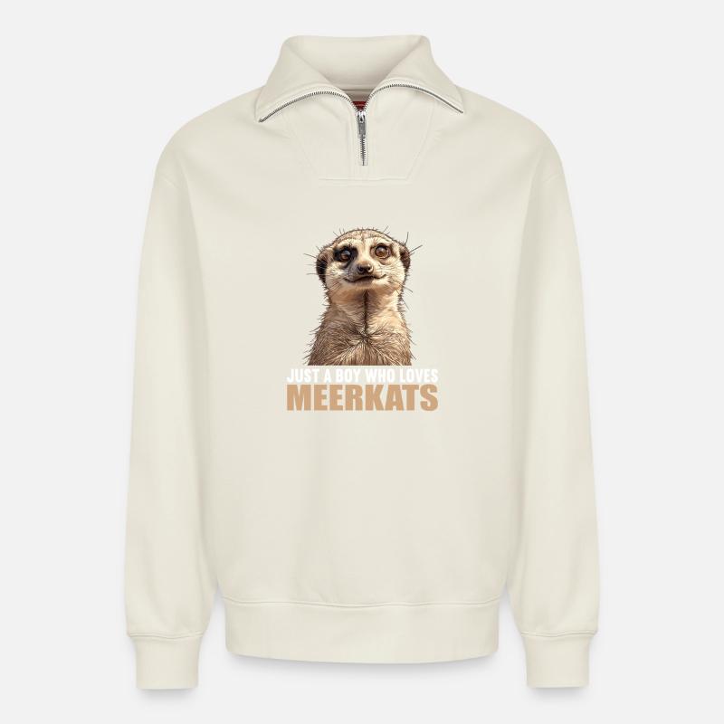 Meerkat Erdmännchen - Relaxed Unisex Organic Half Zip Sweatshirt – von SPREAD - Naturweiß