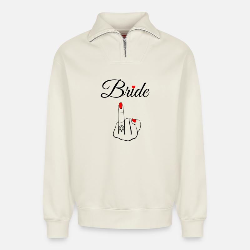 Mariée Impertinente - Sweat unisexe décontracté en coton biologique à demi-zip – de SPREAD - blanc cassé