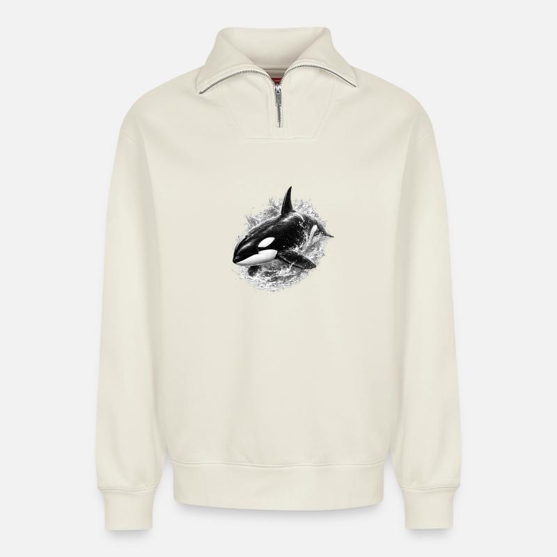Orca - Relaxed Unisex Organic Half Zip Sweatshirt – von SPREAD - Naturweiß