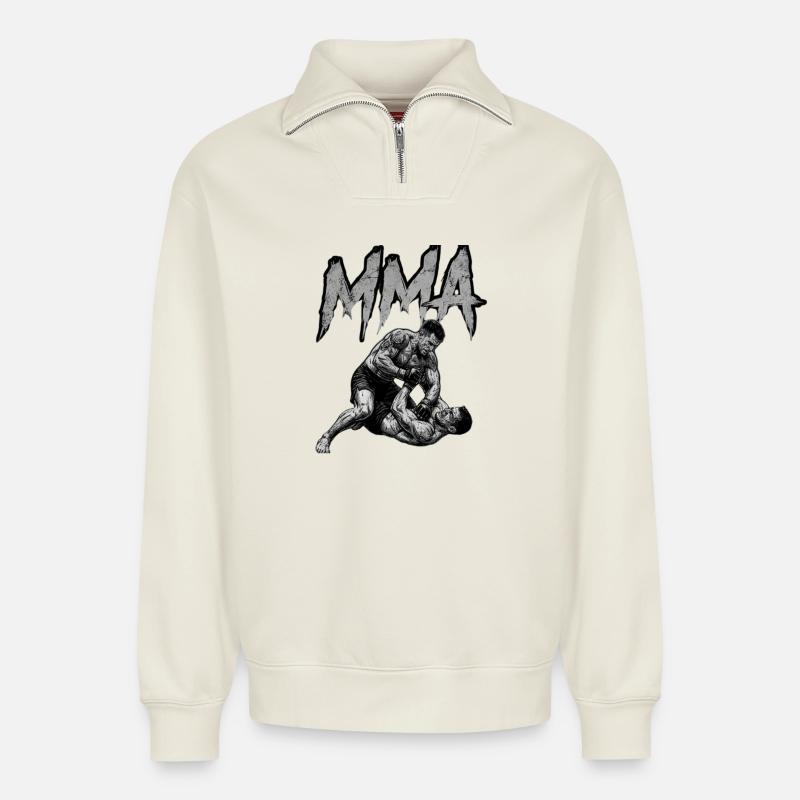 MMA Grappling - Sweat unisexe décontracté en coton biologique à demi-zip – de SPREAD - blanc cassé