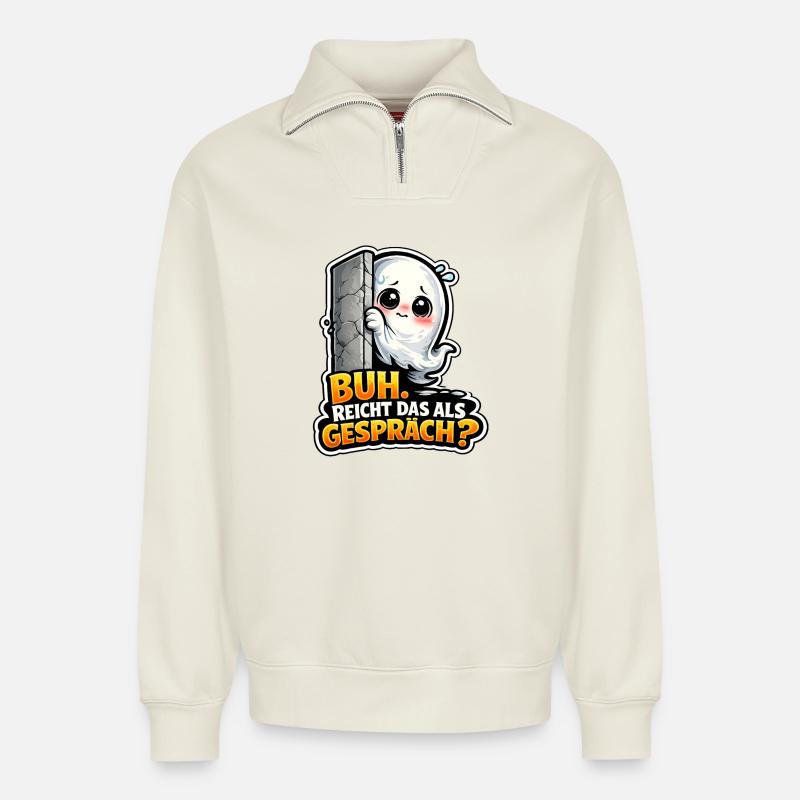 Funny Ghost - Relaxed Unisex Organic Half Zip Sweatshirt – von SPREAD - Naturweiß