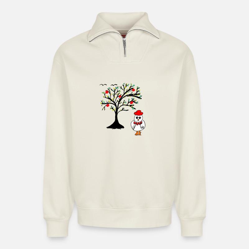 Apple Tree Chicken Hen Chickens Tree - Relaxed Unisex Organic Half Zip Sweatshirt – by SPREAD - off white