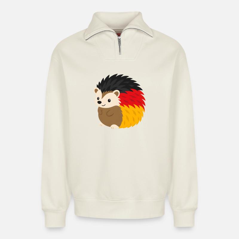Regenbogen-Igel Design - Relaxed Unisex Organic Half Zip Sweatshirt – von SPREAD - Naturweiß