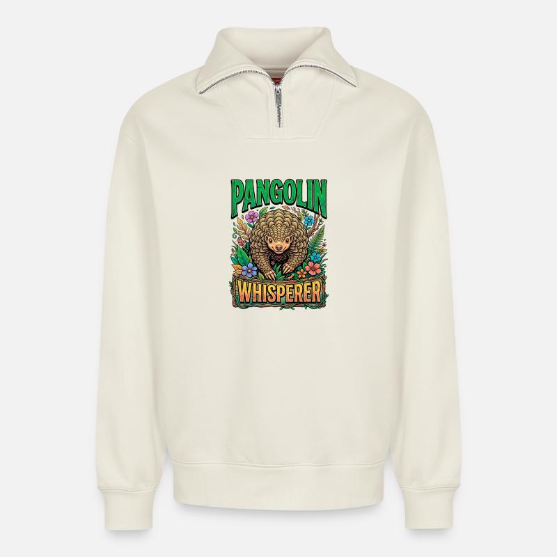 Pangolinflüsterer - Relaxed Unisex Organic Half Zip Sweatshirt – von SPREAD - Naturweiß