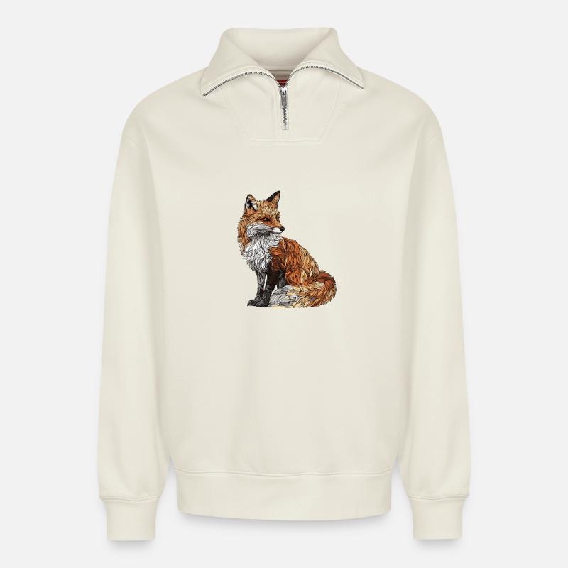 Fuchs - Relaxed Unisex Organic Half Zip Sweatshirt – von SPREAD - Naturweiß
