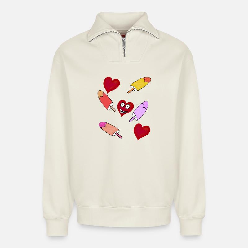 Eis Eiskrem Eiscreme Kinder - Relaxed Unisex Organic Half Zip Sweatshirt – von SPREAD - Naturweiß