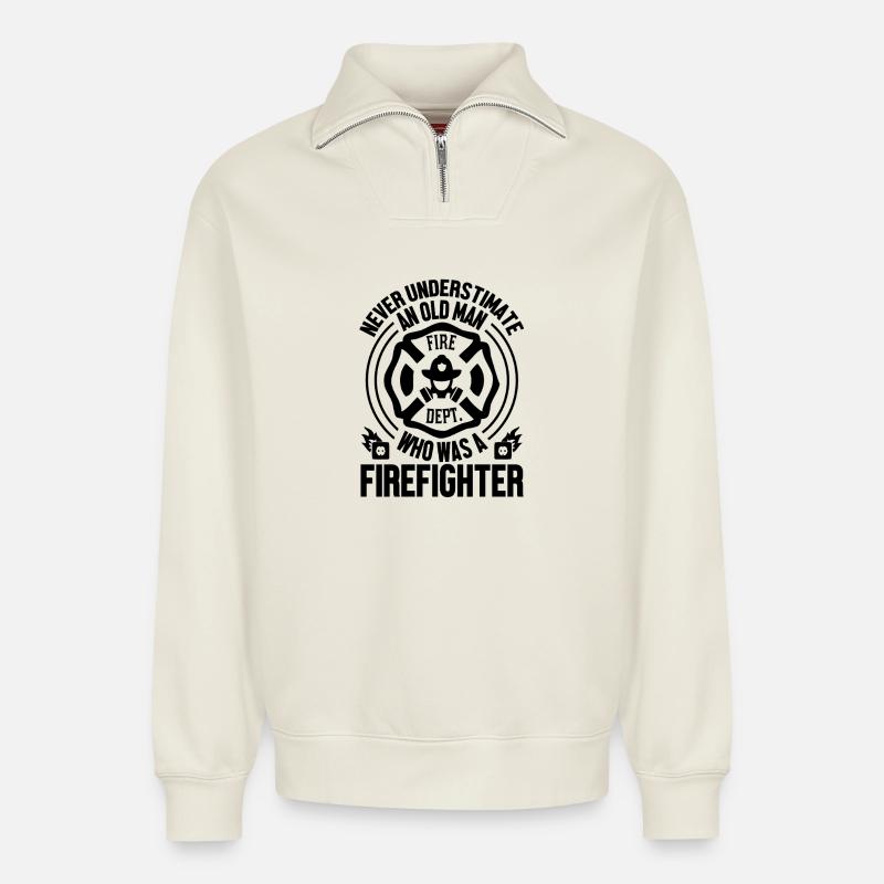 Fire brigade - Relaxed Unisex Organic Half Zip Sweatshirt – by SPREAD - off white