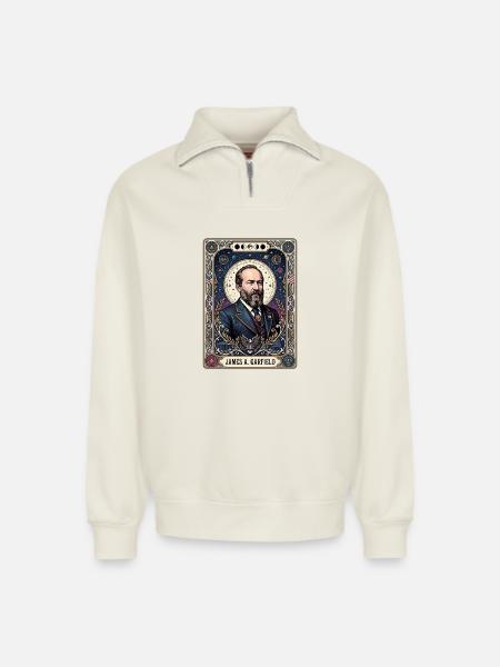 James A Tarotkarte - Relaxed Unisex Organic Half Zip Sweatshirt – von SPREAD - Naturweiß