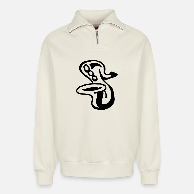 Saxophon - Relaxed Unisex Organic Half Zip Sweatshirt – von SPREAD - Naturweiß