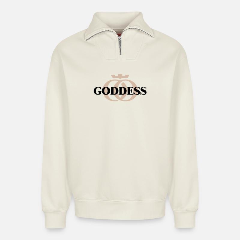 GODDESS Oppoline Collection - Sweat unisexe décontracté en coton biologique à demi-zip – de SPREAD - blanc cassé
