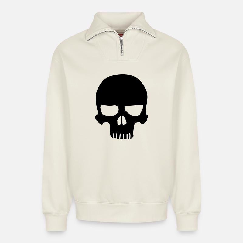Schädel Original - Relaxed Unisex Organic Half Zip Sweatshirt – von SPREAD - Naturweiß