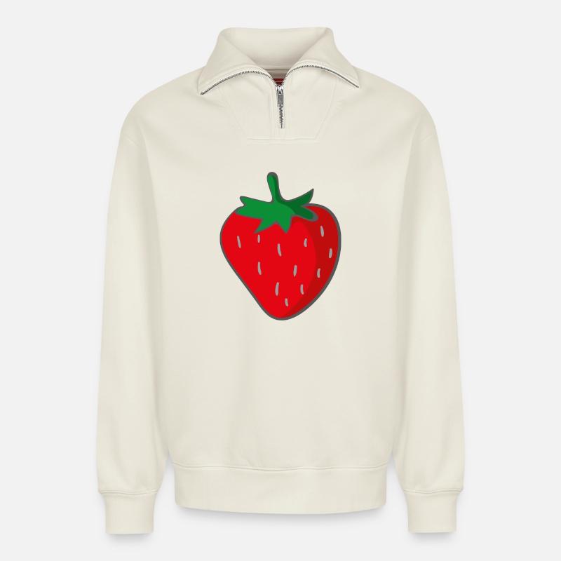 Fraise - Sweat unisexe décontracté en coton biologique à demi-zip – de SPREAD - blanc cassé