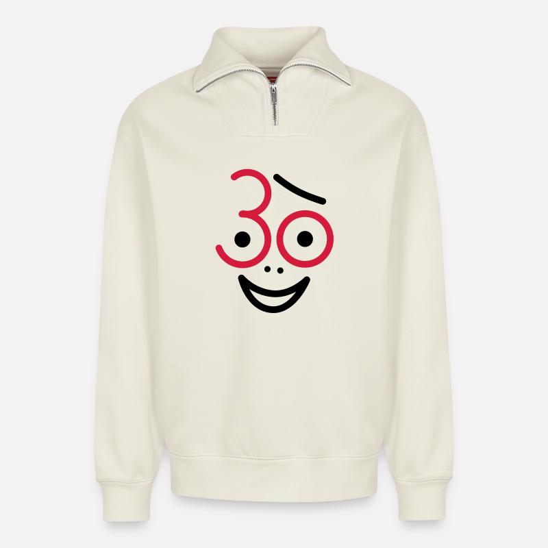 Juhu 30 ans! - Sweat unisexe décontracté en coton biologique à demi-zip – de SPREAD - blanc cassé