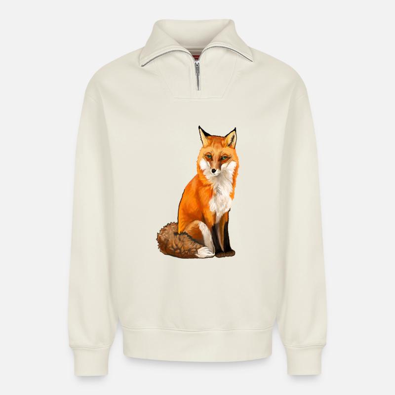 Fuchs - Relaxed Unisex Organic Half Zip Sweatshirt – von SPREAD - Naturweiß